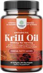 Antarctic Krill Oil 2000mg Softgels Per Serving - Omega 3 Krill Oil Supplement with EPA DHA & Astaxanthin for Brain Joint & Heart (60 Count (Pack of 1))