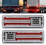 NWpangu 2PCS LED Truck Tail Lights, 62-LED 24V Universal Rear Lamps, 5 Functions Turn Signal/Reverse/Running Lights/Brake Stop Light for Tractor Pickups RV Camper UTV UTE Vans., Green,White,Yellow