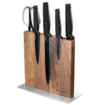 Navaris Magnetic Wooden Knife Block - Kitchen Storage with Strong Magnets for Knives & Utensils - Simple Modern Utensil Holder in Walnut Wood - 8.9" x 8.7"