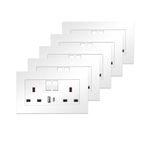 5 Pack CNBINGO Double Socket with 20W USB Fast Charging Port, Type-C and Type-A, 13 Amp Power Socket with Switch, White PC Wall Plate, Electric Socket with Dual USB Charger