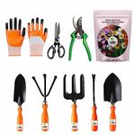 GROW DELIGHT Gardening Tools Kit-9 Pcs (Fork, Cultivator, Trowels, Garden Gloves, Weeder, Pruner Cutter, Garden Scissors, Free Flower Seeds Packet)|Durable Gardening Tools|Home Gardening Tool Set