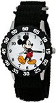 Disney Mickey Mouse Kids' Bezel Stainless Steel Time Teacher Analog Nylon Strap Watch, Black/Black