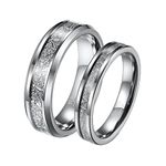 Epinki Couples Rings Matching, 4/6MM Tungsten Silver Ring Inlay Carbon Fiber Simple Engagement Rings 2PCS Women Size V 1/2 & Men Size P 1/2