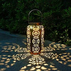 newvivid Solar Lights Outdoor Metal Solar Lantern Outdoor Hanging Retro Decorative Lanterns with Durable Handle Solar Powered Waterproof LED Table Lanterns Lighting for Yard Patio 1 Pc Bronze