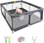 Baby Playpen for Babies and Toddlers, Durable Play Pen with Visible Breathable Mesh, Foam Protection, Easy to Assemble Infant Fence -128 ×128cm (Dark Grey, 128 x 128cm)