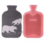 HomeTop Premium 2 Liter Classic Rubber Hot Water Bottle with Elegant Polar Bear Knit Cover (2L, Gray/Red)