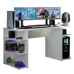 Madesa Large Gaming Computer Desk 53 Inch with 5 Shelves Cable Management Student Study Wooden Table Home Office Gamer Desk for Kids and Adults - White