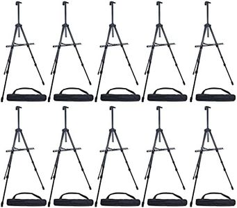 U.S. Art Supply - Pack of 10-66 Inch Sturdy Black Aluminum Tripod Artist Field and Display Easel Stand - Adjustable Height 20" to 5.5 Feet, Holds 32" Canvas - Floor and Tabletop Displaying, Painting