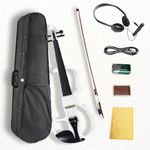 Ceciliec Electric Violin 4/4 Full Size Silent Violin, Solid Wood Silent Fiddle with Ebony Fittings, Beginner Violin 4/4 Full Set with Case, Bow, Rosin, Aux Cable, and Headphones (Pearl White)