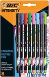 BIC Intensity Felt Tip Pens, Fineliners with Very Fine Tips, Vibrant Colouring Pens, School Supplies for Kids or Adults, 8 Pack