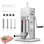 Sausage Stuffers, Stainless Steel Sausage Makers W/ 2 Speeds, Vertical Sausage Filling Machine With 4 Size Funnels & Spanish Churros Attachments in 4 Different Shapes Nozzles (15Lb/7L - Silver)