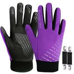 Kids Winter Gloves 1 Pair, Kids Bike Gloves for Boys Girls Running Cycling, Bike Football Gloves Kids with Glove Clip (Violet, Small)