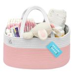 OrganiHaus Rope Diaper Caddy Basket & Baby Changing Basket - Diaper Caddy Organizer - Nursery Basket & Gifts for Newborn - Baby Organizer for Changing Table Basket Dividers & Handles - Pink Basket