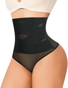 JOSERGO Thong Shapewear Tummy Control Shaping Underwear for Women High Waist Body Shaper, Black, Large