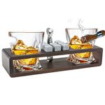 Bezrat Old Fashioned Whiskey Glasses With Side Mounted Holder Gift Set - + Whisky Chilling Stones and accessories on Wooden Tray - Scotch Bourbon Glasses ââ‚¬â€œ Granite Chilling Rocks Brown