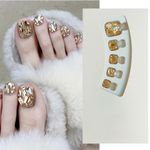 S.A.V.I Nude Champagne 3D Crystal False Toe Nails, 24 pcs - Easy Press-On Pedicure