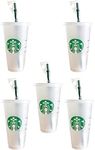 Starbucks 5 Pack Bundle - Reusable Frosted 24 oz Cold Cup with Lid and Green Straw w/Stopper