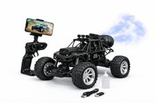 TEC TAVAKKAL Rock Crawler with HD Video Camera & Mobile App Control, 60+ Ft Range, Mist Spray Off-Road Truck, Rechargeable with Type-C Port, Shock Absorber All Terrain Toy Car with Gun Remote (Black)