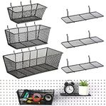 6 Pieces Pegboard Basket Organizer Pegboard Hook Peg Board Rack Wire Peg Board Shelf Wall Organizer Multiple Size Peg Board Accessories for Organizing Various Tool Workbench Garage Storage, Black