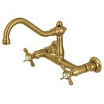 Kingston Brass KS3247BEX 8-Inch Center Wall Mount Bathroom Faucet, Brushed Brass