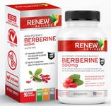 Renew Actives Berberine MAXIMUM POTENCY 1000mg per Serving (2 capsules, 500mg each). Supports Glucose Metabolism, Healthy Lipids, and Energy Support-Non-GMO, Vegan-90 Easy-to-Swallow Capsules-Made in Canada.