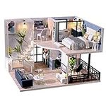 TuKIIE DIY Miniature Dollhouse Kit with Furniture, 1:24 Scale Creative Room Mini Wooden Doll House Accessories Plus Dust Proof & Music Movement for Kids Teens Adults(Satisfied Time)