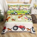 Tractor Bedding Sets for Boys Twin Size Toddler Kids Cute Cartoon Farm Animals Duvet Cover Girls Children Farmhouse Country Style Comforter Cover Set Colorful Room Decor Nature Theme Bedspread Cover