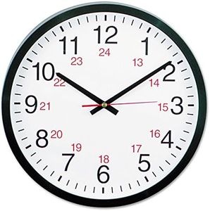 24-Hour Round Wall Clock, 12 1/2", Black
