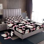 Feelyou Happy Halloween Bed Sheets Set Queen Size Pink Bowknot Bed Set for Kids Boys Girls Cute Ghost Deep Pocket Fitted Sheet Kawaii Breathable Soft Lightweight Microfiber