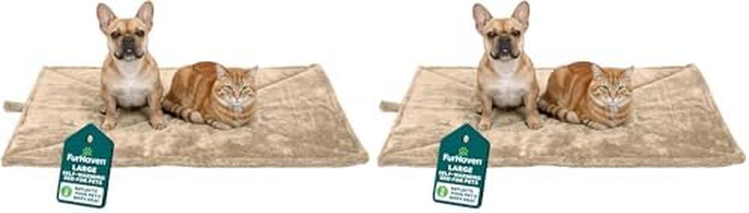 Furhaven ThermaNAP Self-Warming Cat Bed for Indoor Cats & Large/Medium Dogs, Washable & Reflects Body Heat - Quilted Faux Fur Reflective Bed Mat - Cream, Large (Pack of 2)