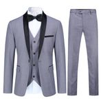 YOUTHUP Mens Suits Slim Fit 3 Piece Suit Shawl Lapel Wedding Dinner Tuxedo 1 Button Blazer Pants Vest, Light Grey, 3XL