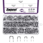 Swpeet 540Pcs 5 Sizes 0.36" 0.41" 0.44“ 0.56" Insulated U Staple Nail Assortment Kit, Different Sizes Metal Cable Staple Perfect for Wood Fixing Wires Cables