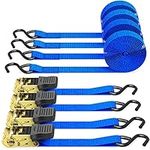 Ratchet Tie Down Straps 4 Pack, Ohuhu 4.6m 680kg Break Strength Tie Down Straps with S Hook, Ratchet Tie Down Lashing Straps, Ratchet Straps for Moving Appliances, Motorcycle, Blue