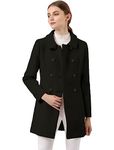 Allegra K Women's Peter Pan Collar Double Breasted Winter Long Trench Pea Coat S Black