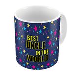 Indigifts Best Uncle in The World Quote Seamless Colorful Star Pattern Blue Coffee Mug 330 ml - Best Gift for Uncle Birthday, Unique Gift for Uncle-Chacha-Tau-Mama, Mug for Uncle