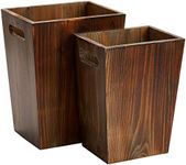 2 Piece Rustic Style Wood Trash Can Set, Farmhouse Square Wastebasket Bin with Handles for Home or Office (Brown, Small & Large)