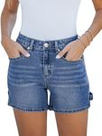 luvamia Womens Fashion Jean Shorts for Women Stretchy High Waisted Denim Carpenter Shorts Baggy Jean Shorts Womens Casual Shorts Womens Vacation Outfits Classic Blue Size Medium Fits Size 8 Size 10