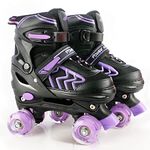 Roller Skates for Kids Adjustable Roller Skates with Light Up Wheels, Fun Illuminating for Boys Girls, Rollerskates for Kids Beginners, Suitable for Indoor Outdoor (Black/Purple, Small/UK 11-1/)