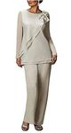 Leader of the Beauty Women's Two Pieces Outfit Wedding Formal Gowns Chiffon Pants Suits for Mother of The Bride Plus Size 14 Silver Grey