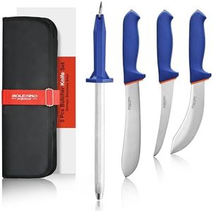 BOLEXINO 4 Pcs Butcher Knife Set W/Non-Slip Softgrip, incl. 8" Butcher Knife, 6" Skinning Knife, 6" Boning Knife for Meat Cutting & 10" Knife Sharpener Rod, Meat Knife W/ X50CrMoV15 German Steel