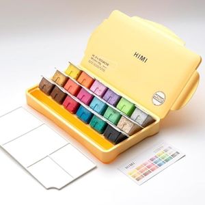 HIMI Gouache Paint Set 18 Colors x 30ml Premium Jelly Cup Design Comes with 3 Paint Brushes & Palette Easy to Carry Suitable for Students Children Beginners Artists (Yellow Box）