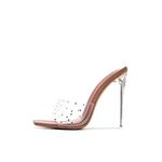 Cape Robbin Brisa Stiletto High Heels for Women - Rhinestone Clear Heels for Women - Slip On Womens Sandals with Transparent Stiletto Heels - Women's Dress Shoes with Sexy Open Toe, Copper, 8.5