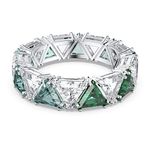 Swarovski Ortyx cocktail ring, Triangle cut, Green, Rhodium plated, 55