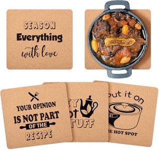 Dingion 4 Pack Novelty Cork Trivets for Hot Dishes Cooking Enthusiast Housewarming Gift 8.7x7.9 Inches Anti Slip Heat Resistant Cork Coasters Pads for Kitchen Table Countertop