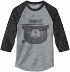 Tee Luv Smokey Bear Raglan Jersey - Smokey Bear 3/4 Sleeve Shirt (Grey Heather/Onyx-Black) (XL)