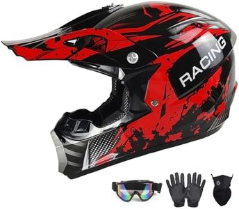 Youth Kids Motocross Helmet, Adult ATV Dirt Bike Helmet, Off-Road BMX 8-Wheeler Full Face Motorcycle Helmet W/Goggles Gloves & Mask, DOT Approved, Red Camo, XL