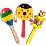 ZeroOneCraft Wooden Non Toxic Colourful Rattle Toys for Newborn Baby, Musical Infant Toy, Gift Set for 6 Month Babies (ECD)