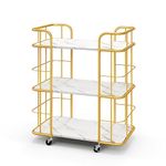 TANGZON 3-Tier Serving Trolley, Rolling Kitchen Trolley Cart with Handrails and Wheels, Marble Effect Bar Cart Drinks Trolley for Home Dining Living Room