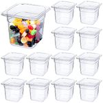 12 Packs Plastic Clear Food Pan 1/6 Size Stackable Polycarbonate Pan with Capacity Indicator Restaurant Commercial Hotel Pans for Fruits Vegetables Beans Corns (4'' Deep)