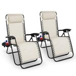 KEPLIN Gravity Chairs 2 Pack - Adjustable Reclining Zero Gravity Lounger for Garden & Patio - Foldable Lightweight Chairs with Ergonomic Support - Durable Textilene Fabric & Non-Slip Feet-Cream 2pk